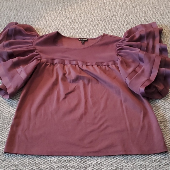 Express Tops - Mauve purple ruffle sleeve blouse